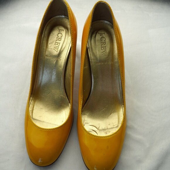 J.Crew Yellow Patent Leather Heels  Size 7  Made‎ in Italy - Picture 2 of 13